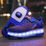 Baskets sneakers garcon -  roulettes lumineuses - fr53cwz - enfant - bleu - synthtique - plat - lacets ...