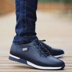 Baskets de sport en cuir à la mode pour hommes - remycoo - bleu - lacets - plat Baskets de sport en cuir à la mode pour hommes - remycoo - bleu - lacets - plat