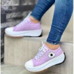 Baskets en toile blanches classiques  lacets pour femmes chaussures  plateforme dcontractes et solides ...
