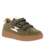 Baskets tennis kaki � semelle � plateforme � talon plat et bande auto - agrippante