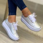 Baskets vulcanises pour femmes - vitata - semelles compenses - blanc
