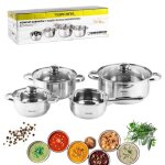 Batterie de cuisine 7 pices en acier inoxydable 3 marmite avec couvercles et casserole adapt  la tous ...