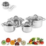 Batterie de cuisine 8 pices en acier inoxydable 4 marmite avec couvercles en verre adapt  la tous ...