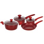 Herzberg batterie de cuisine forg�e 7 pi�ces rev�tement marbre rouge - tous feux (induction)