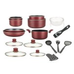 Batterie de cuisine - herzberg - hg8055 - br - 17 pi�ces - rev�tement pierre - manche amovible