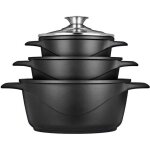 Batterie de cuisine induction 6 pices aluminium fonte 3 casseroles couvercles smile mgk - 18 noir 1004673 ...