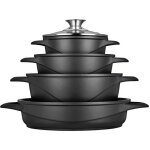 Batterie de cuisine induction 8 pices aluminium fonte 3 casseroles couvercles smile mgk - 17 noir 1004666 ...