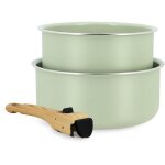 Batterie de cuisine - menastyl - colorama - aluminium - 2 casseroles + 1 poign�e - coloris c�ladon