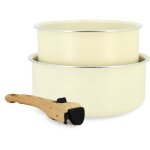 Batterie de cuisine - menastyl - colorama - aluminium - 2 casseroles + 1 poign�e - coloris cr�me