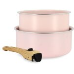 Batterie de cuisine - menastyl - colorama - aluminium - 2 casseroles + 1 poign�e - coloris rose