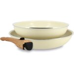 Batterie de cuisine - menastyl - colorama - aluminium - 2 po�les + 1 poign� - coloris cr�me