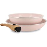 Batterie de cuisine - menastyl - colorama - aluminium - 2 po�les + 1 poign� - coloris rose