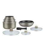 Batterie de cuisine revetement pierre avec manche amovible 10 pieces carbon herzberg hg5000 - car