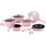 Batterie de cuisson complte effet marbre - 17 pices - tous feux - rose