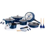 Batterie de cuisson complte effet marbre - 17 pices - tous feux - bleu