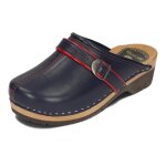 Becomfy sabots ferm�s cuir et semelle bois naturel femme - bleu