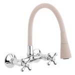 Beige bec souple chrome robinet cuisine mural m�langeur t�tes crois�es