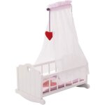 Berceau de poupe en bois fienchen - roba - lit  bascule pour poupon - blanc / rose