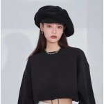 Béret casquette de gavroche noir - ecelen - grand chapeau octogonal - automne / hiver - femme Béret casquette de gavroche noir - ecelen - grand chapeau octogonal - automne / hiver - femme