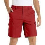 Bermuda cargo homme couleur unie coupe droite multi - poches t - rouge