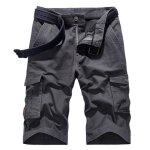 Bermuda cargo homme ete multi - poches coupe droite casual short en coton couleur unie - gris