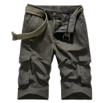 Bermuda cargo homme ete multi - poches coupe droite casual short en coton couleur unie - vert militaire ...
