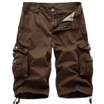 Bermuda cargo homme multi - poches casual �t� fashion short fermeture �clair - marron