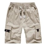 Bermuda cargo multi - poches homme coupe droite en coton taille elastique couleur unie - beige