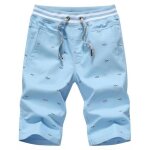 Bermuda en coton homme taille lastique casual regular fit short plage homme - bleu clair