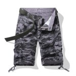 Bermudas homme cargo camouflage t en coton sans ceinture multi - poches relaxed fit - gris