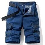 Bermuda homme cargo en coton coupe droite taille standard multipoches camouflage sans ceinture - bleu ...