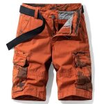 Bermuda homme cargo en coton coupe droite taille standard multipoches camouflage sans ceinture - orange ...