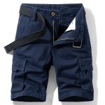 Bermuda homme cargo en coton coupe droite taille standard multipoches sans ceinture - bleu