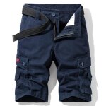 Bermuda homme cargo en coton coupe droite taille standard multipoches sans ceinture - bleu