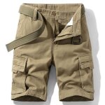 Bermuda homme cargo en coton coupe droite taille standard multipoches sans ceinture - kaki