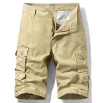 Bermuda homme cargo en coton coupe droite taille standard multipoches sans ceinture - kaki