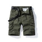 Bermuda homme cargo en coton jambe droite �lastiqu�e multipoches - vert