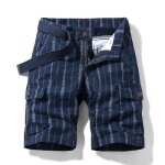 Bermuda homme cargo en coton jambe droite multipoches rayure - bleu - homme - adulte