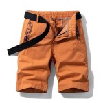 Bermuda homme cargo coupe droite casual couleur unie sans ceinture - orange
