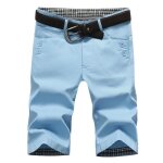 Bermuda homme en coton �t� coupe droite pantalon court d�contract�e couleur unie - bleu ciel