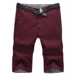 Bermuda homme en coton Été coupe droite pantalon court décontractée couleur unie - rouge Bermuda homme en coton Été coupe droite pantalon court décontractée couleur unie - rouge