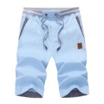 Bermuda homme ete lin taille elastique coupe droite casual short - bleu clair