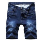 Bermuda homme en jean fashion coupe droite stretch short 5 poches effet us et dlav - bleu fonc