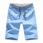 Bermuda homme taille elastique short ete coupe droite couleur unie - bleu clair