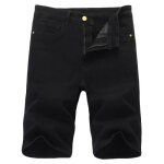 Bermuda en jean homme �t� grande taille casual fermeture �clair et boutons coupe droite - noir