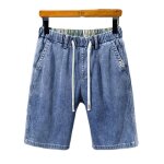 Bermuda en jean homme �t� grande taille �lastique � enfiler coupe droite r�tro - bleu