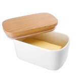 Beurrier en porcelaine pour 250 g de beurre avec couvercle en bois blanc