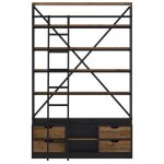 Biblioth�que 160 cm en bois et m�tal avec �chelle 4 tiroirs - kasi - rendez - vous d�co