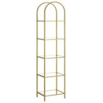 Biblioth�que 5 niveaux dessus arqu� structure en m�tal pour salon chambre bureau dor� m�tallique et transparen ...