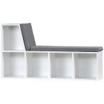 Biblioth�que banc 2 en 1 design contemporain 5 casiers 2 coussins fournis 108l x 30l x 60h cm blanc gris ...